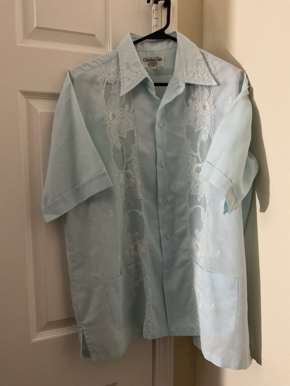 Dior Light Blue Floral Embroidered Button-Down Shirt